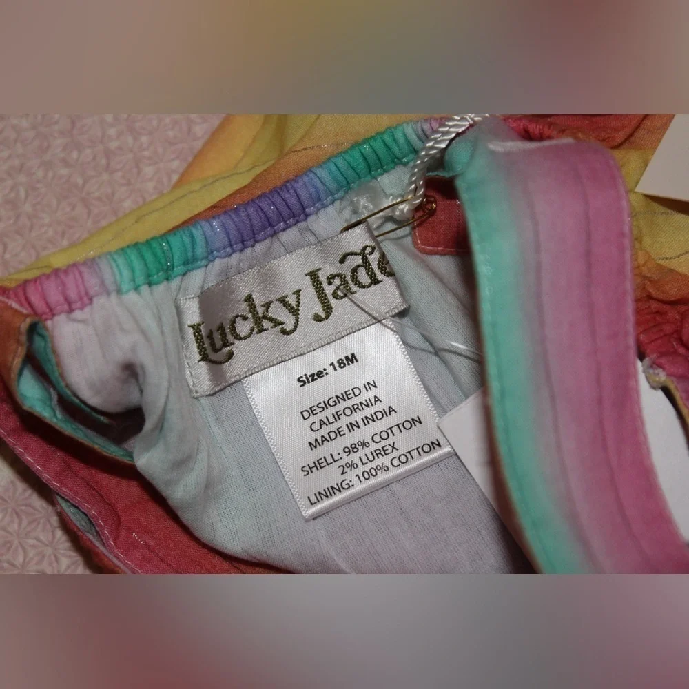 Lucky Jade Dress &Bloomer Baby Girl 18 month BRAND New Horizontal Rainbow Stripe - Picture 4 of 4